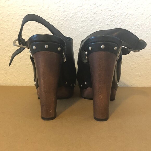 UGG Heels Women's Size 8.5 Black Leather Studded CALF HAIR Nicco Shoes Peep Toe - Picture 4 of 11